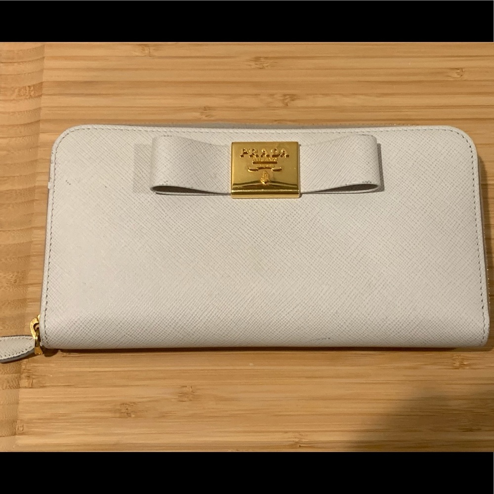 Prada Saffiano Zippy Wallet with Elegant Bow